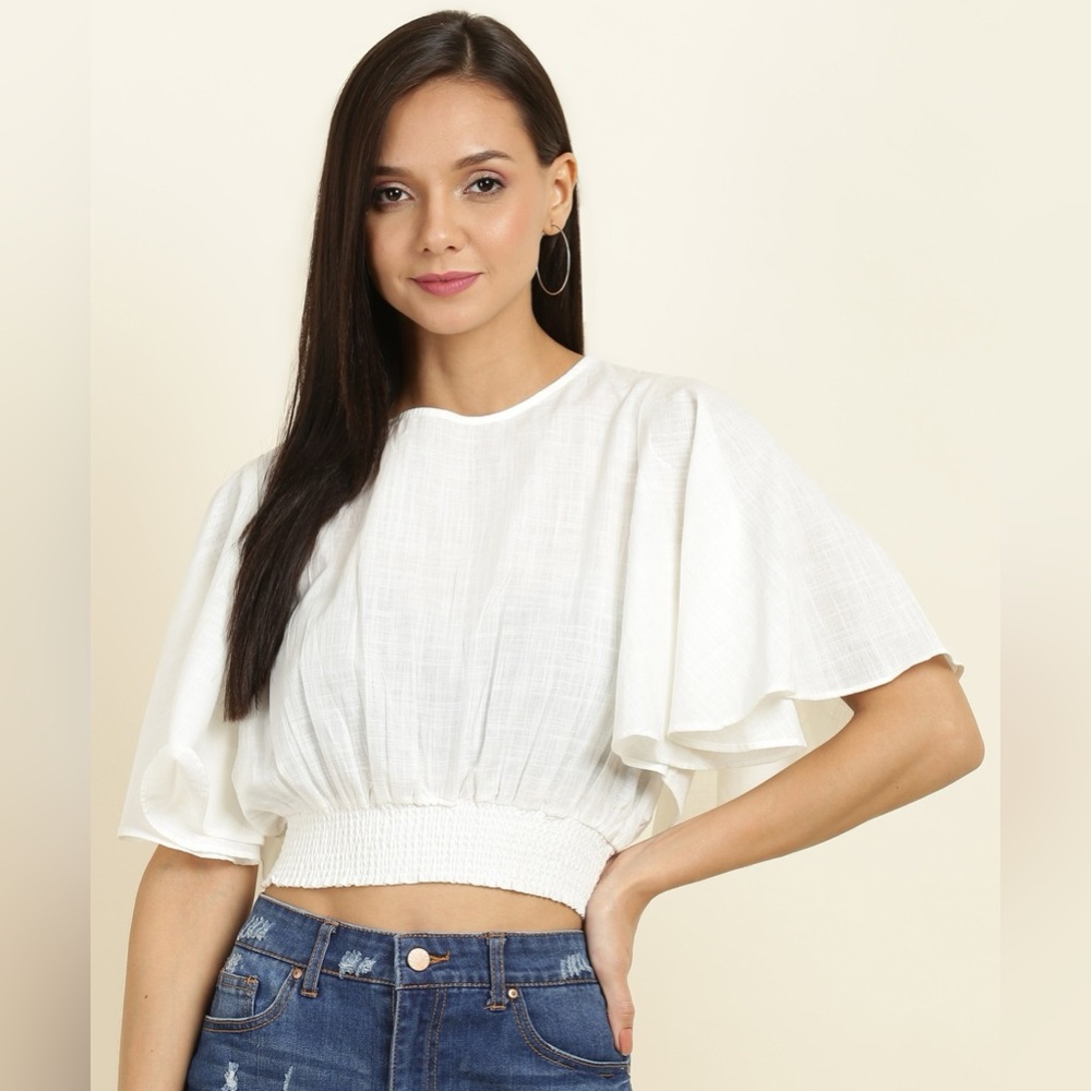 Size Small Forever 21 Casual Flared Sleeve Self Design Women’s White Blouse